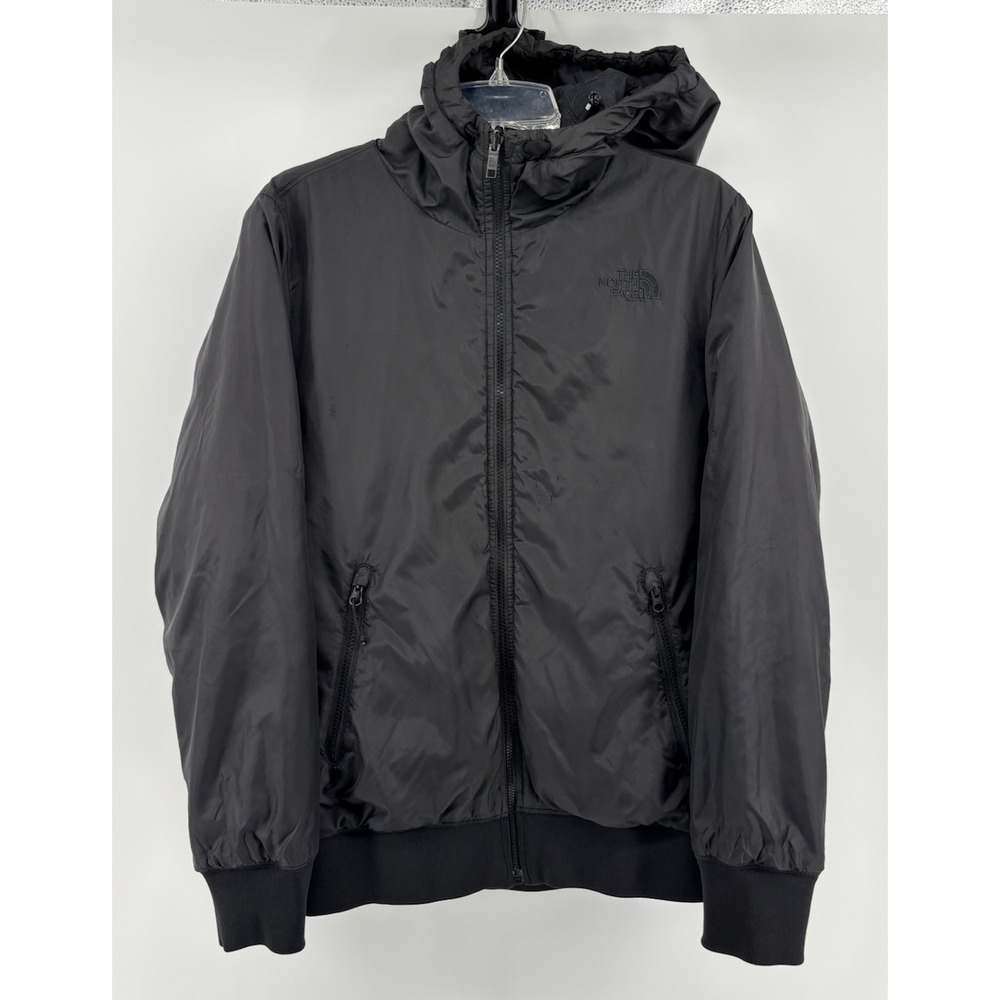 The North Face Insulated Dormer Bomber Jacket Mens L Black Reversible Hooded